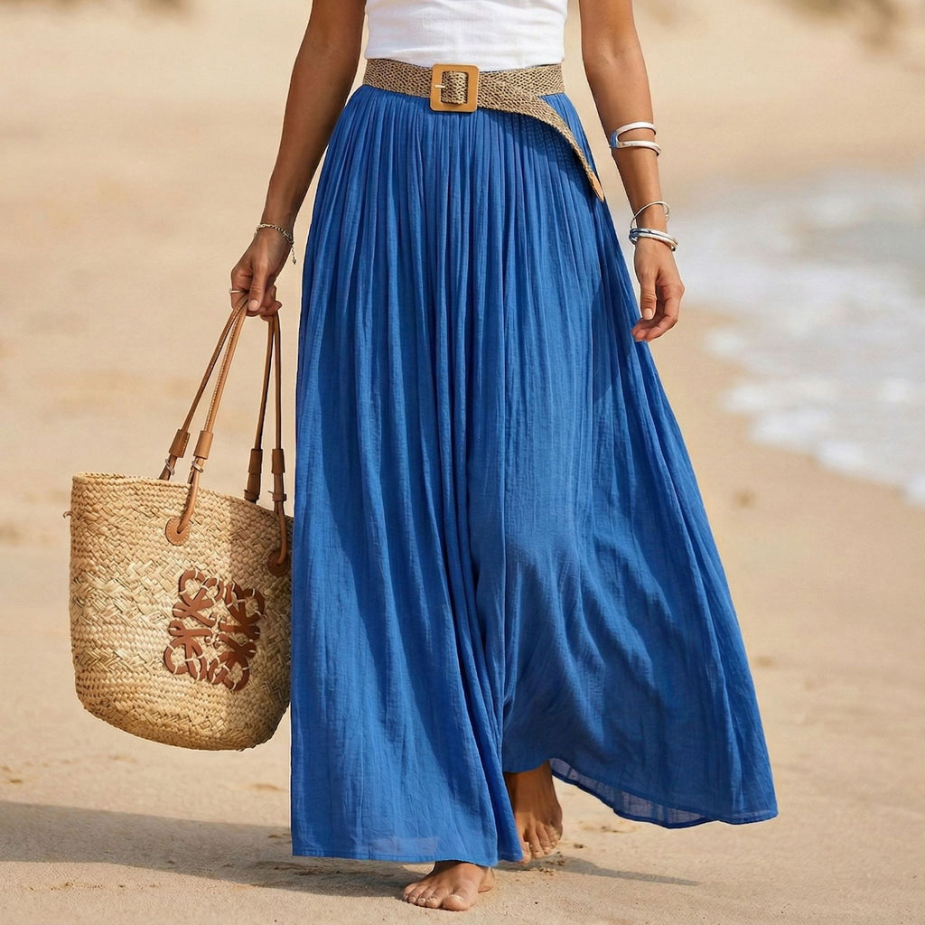 Women's Flared Maxi Dress - Elastic Waist Holiday Beach Dress