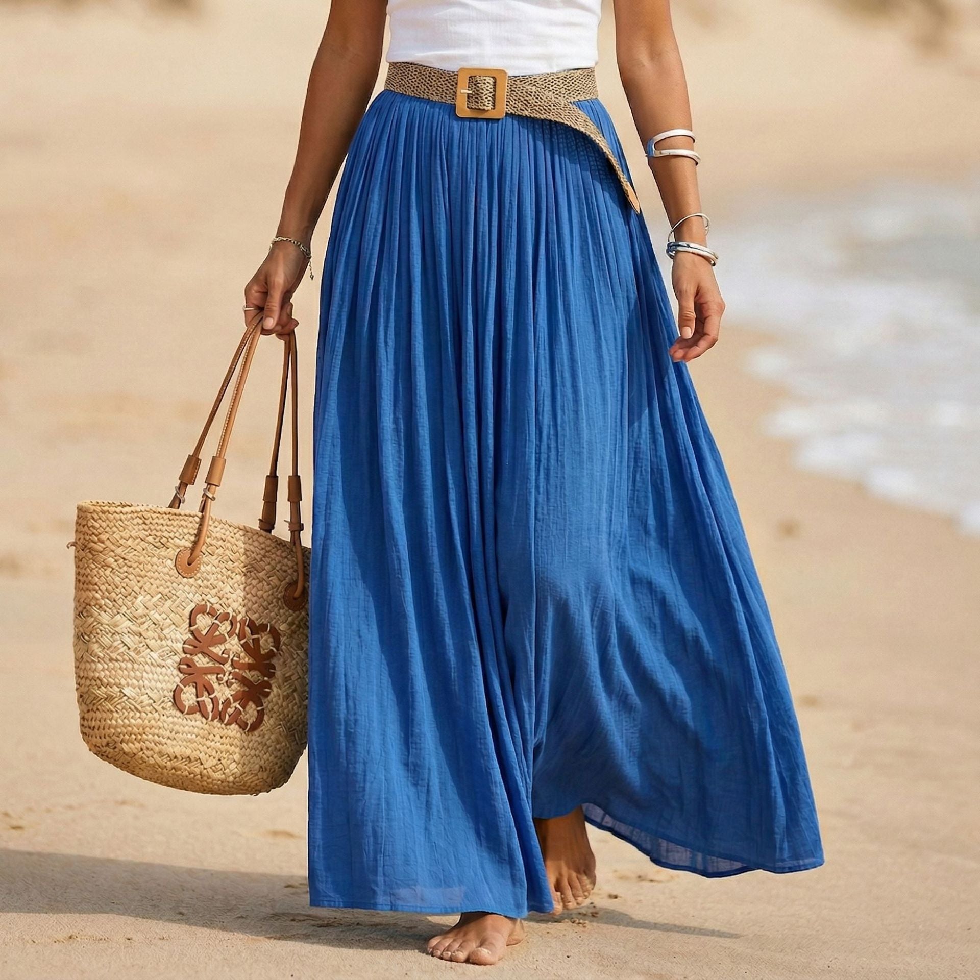 Women's Flared Maxi Dress - Elastic Waist Holiday Beach Dress