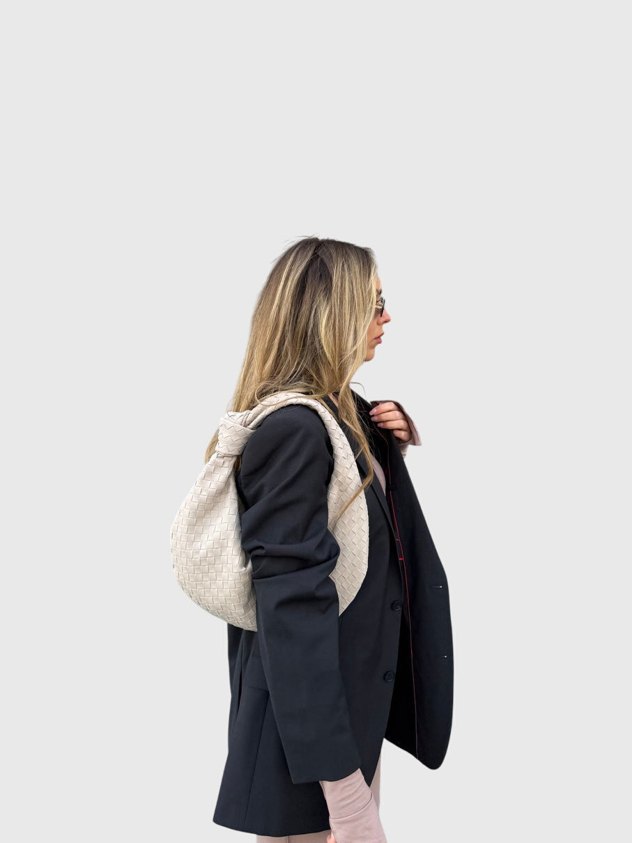 Women’s Medium Suede Woven Bag – Elegant Knotted Chic Style