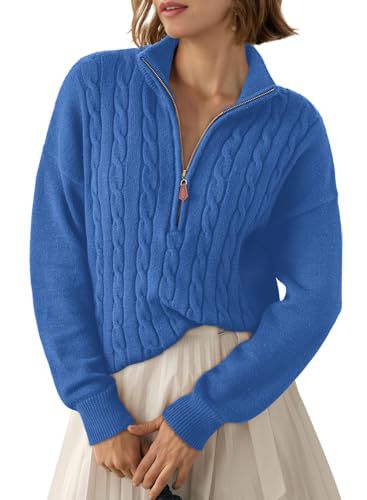 Retro Half-Zip Sweater Top - Loose and Casual