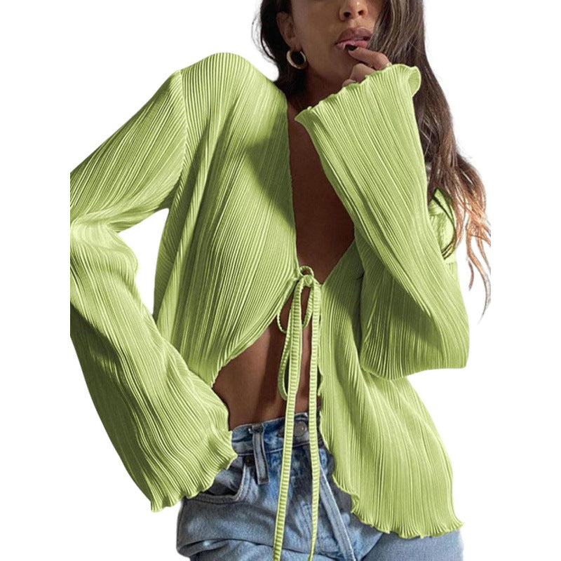 Women’s Long-Sleeve Pleated Shirt - Fluid and Elegant