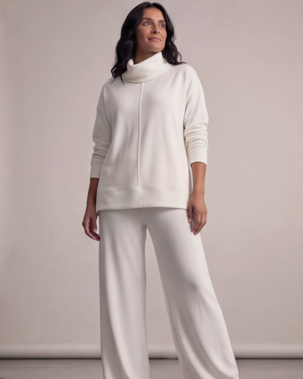 Women’s Turtle Neck Top and Wide-Leg Pants Set – Relaxed Fit Loungewear