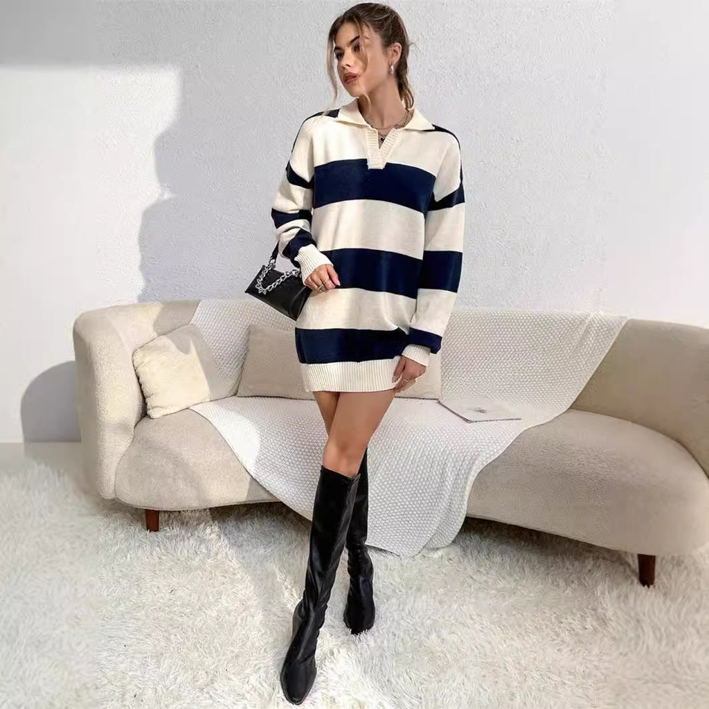 Women’s Striped Knit Sweater Dress - Soft and Casual