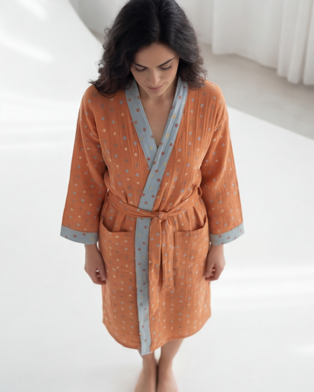 Women’s Cotton Jacquard Bathrobe – Cozy Absorbent All-Season Comfort