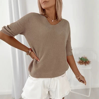 Women's Lightweight V-Neck Knit Sweater - Relaxed Soft Top