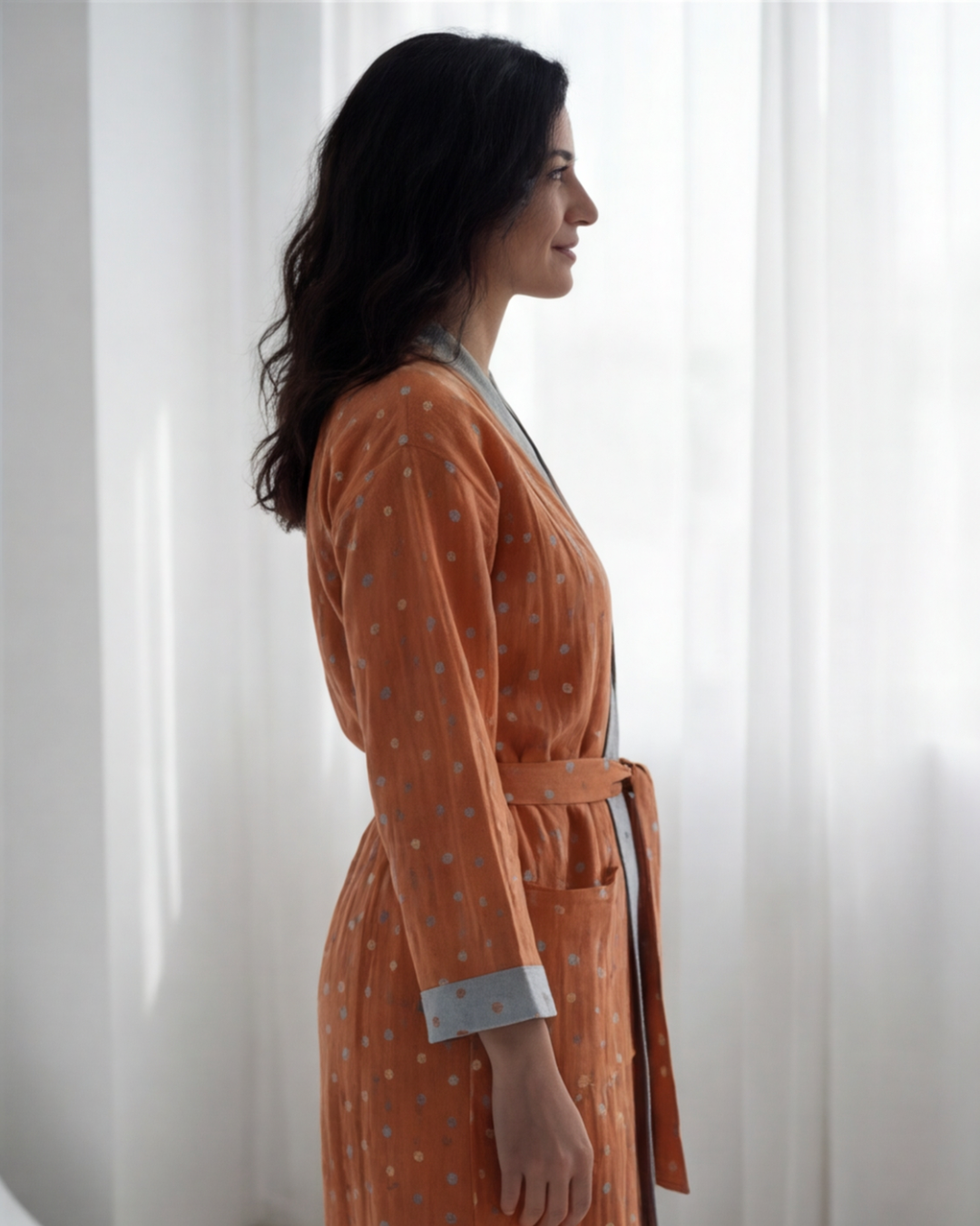 Women’s Cotton Jacquard Bathrobe – Cozy Absorbent All-Season Comfort