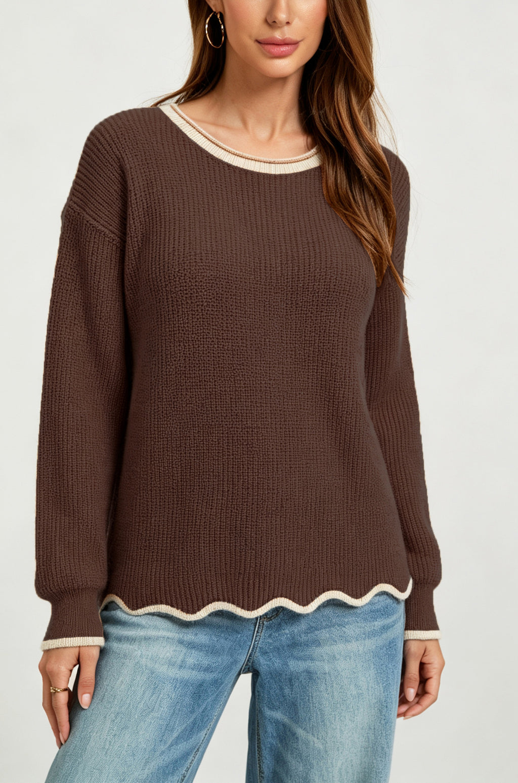 Women's Loose Fit Round Neck Knit Sweater - Soft Everyday Casual Layer