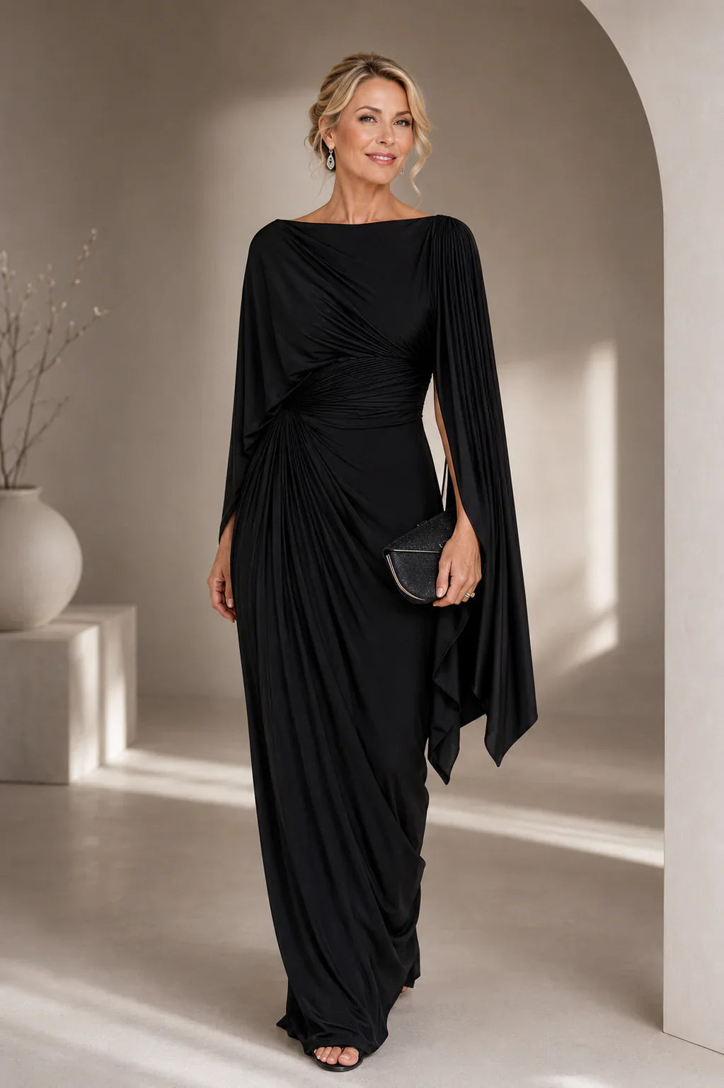 Women's Pleated Maxi Dress - Flowing Elegant Occasion Style