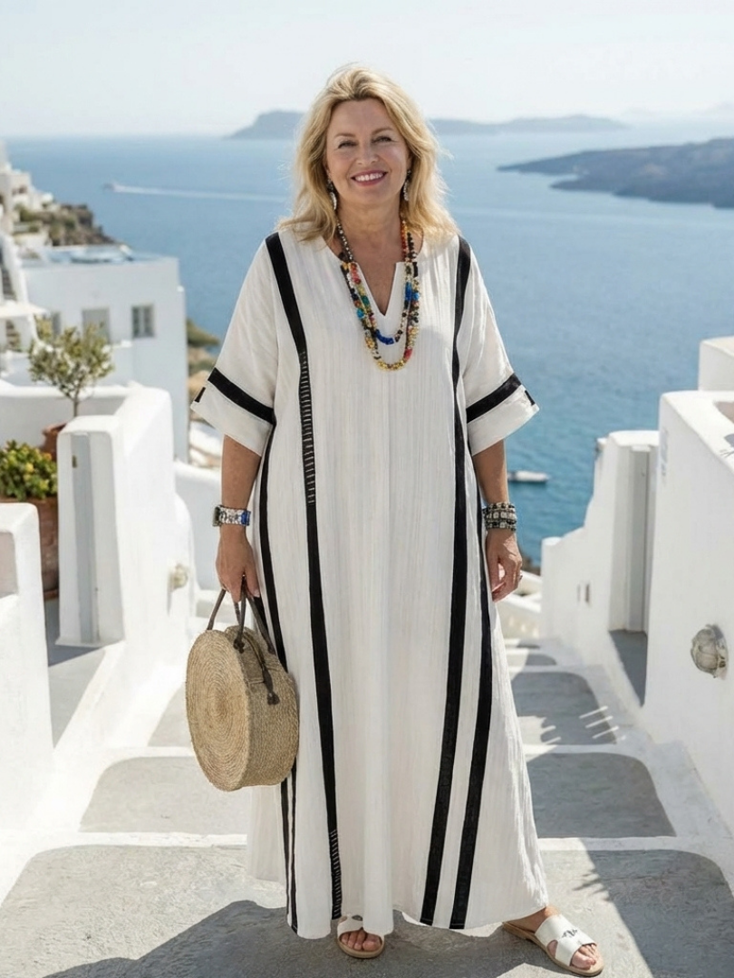 Women's Short Sleeve Color Block Striped Maxi Dress – Relaxed Flowy Summer Dress
