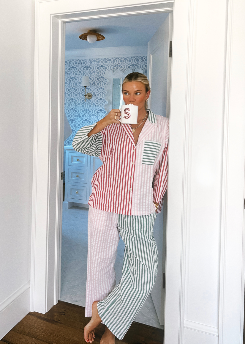 Women’s Striped Two-Piece Pajama Set – Multi-Colored Soft Cotton Sleepwear