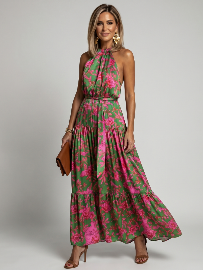 Women's Draped Halter Midi Dress - Soft Occasion Day to Night Style