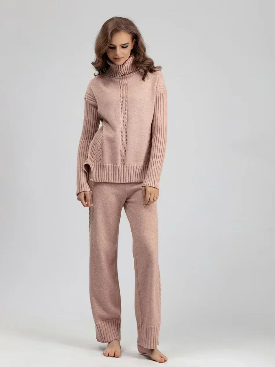 Women’s Turtleneck Sweater and Wide Leg Pants Set – Chic Comfortable Outfit