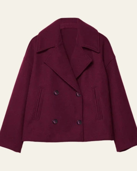 Women's Short Wool-Blend Double-Breasted Coat - Clean Modern Layer