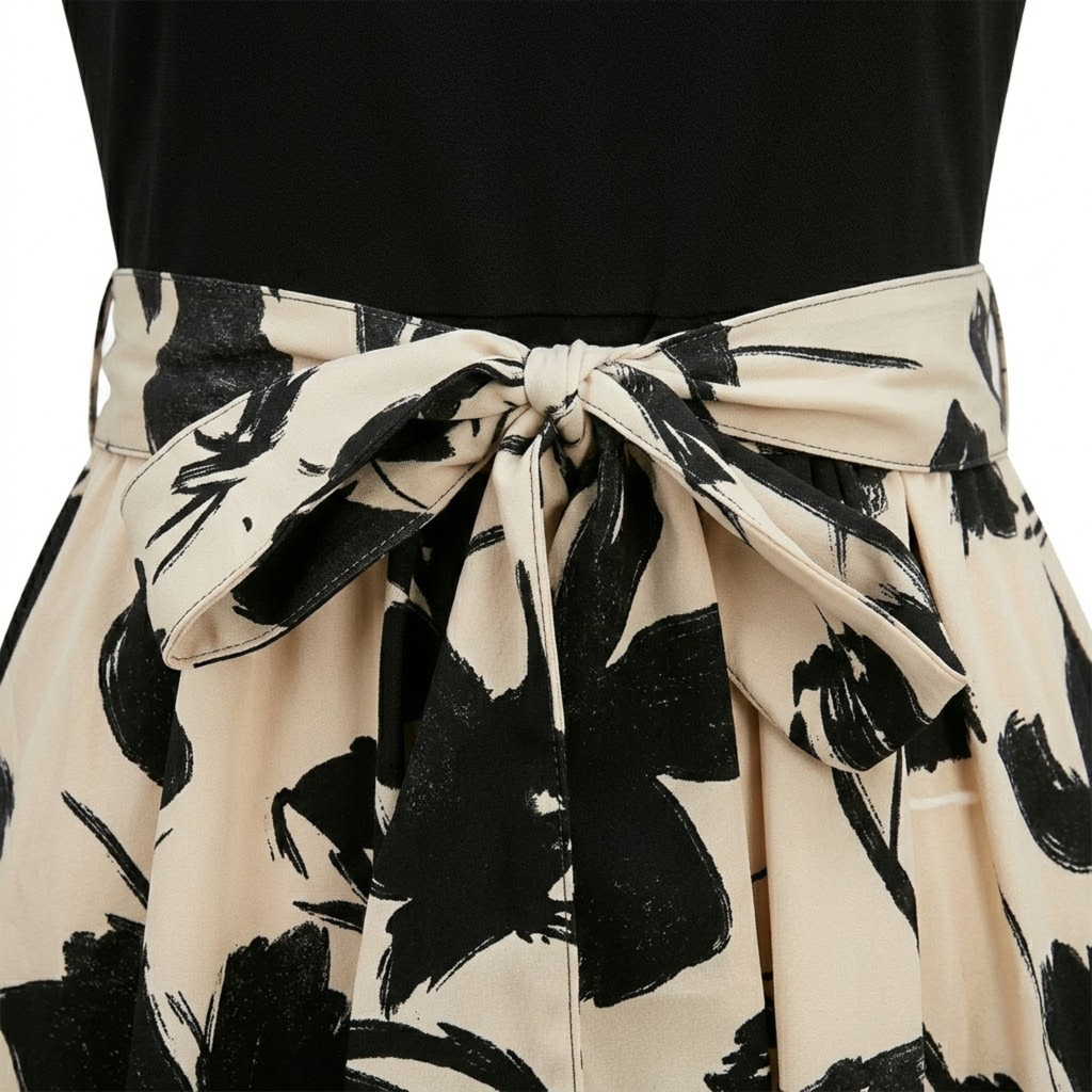 Women's Floral A-Line Maxi Dress – Puff Sleeve Belted Summer Dress