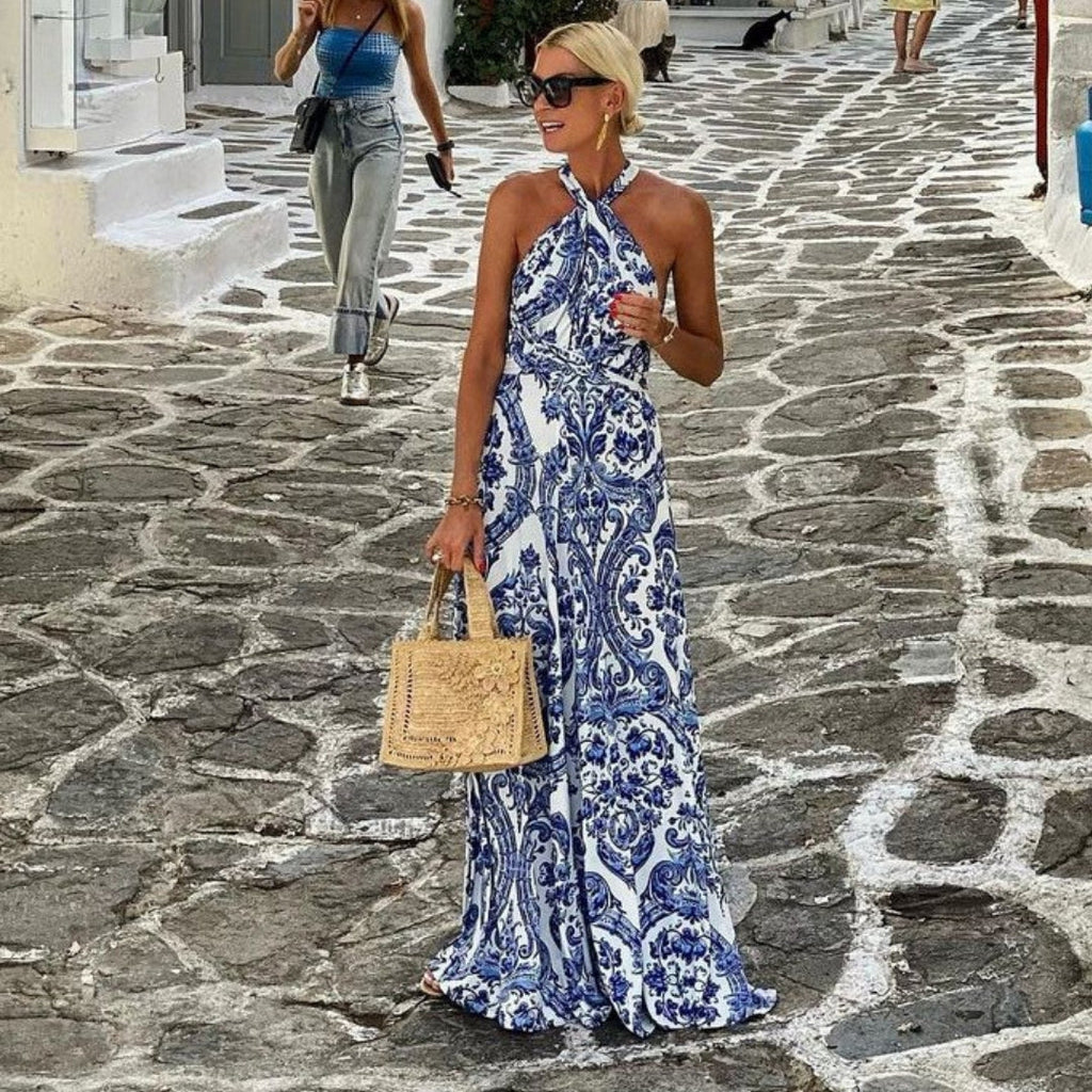 Women's Halter Neck Maxi Dress - Elegant Summer Occasion Dress