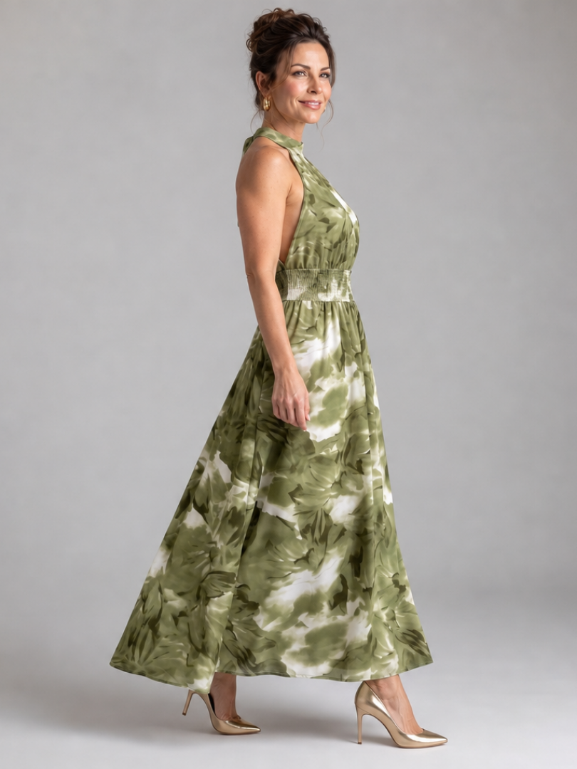 Women's Gathered Waist Abstract Print Midi Dress - Easy Polished Day Style
