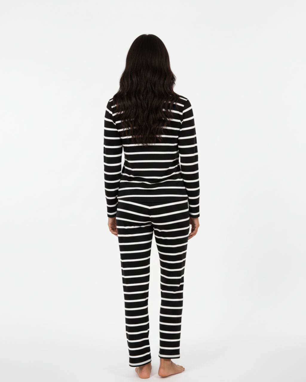 Long Women’s Pajama Set – Striped Cotton Sleepwear Top & Pants Loungewear