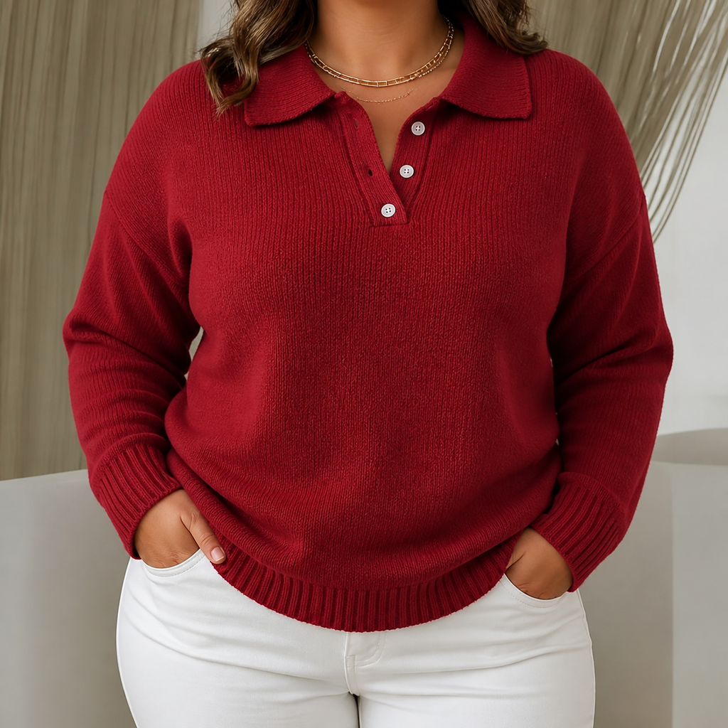 Polo-Collar Knit Sweater - Soft and Practical