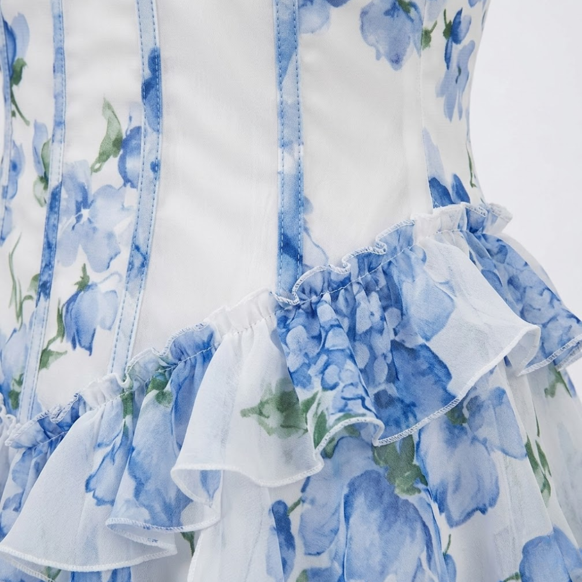 Women's Floral Corset Maxi Dress – Ruffle Trim Strap Summer Dress