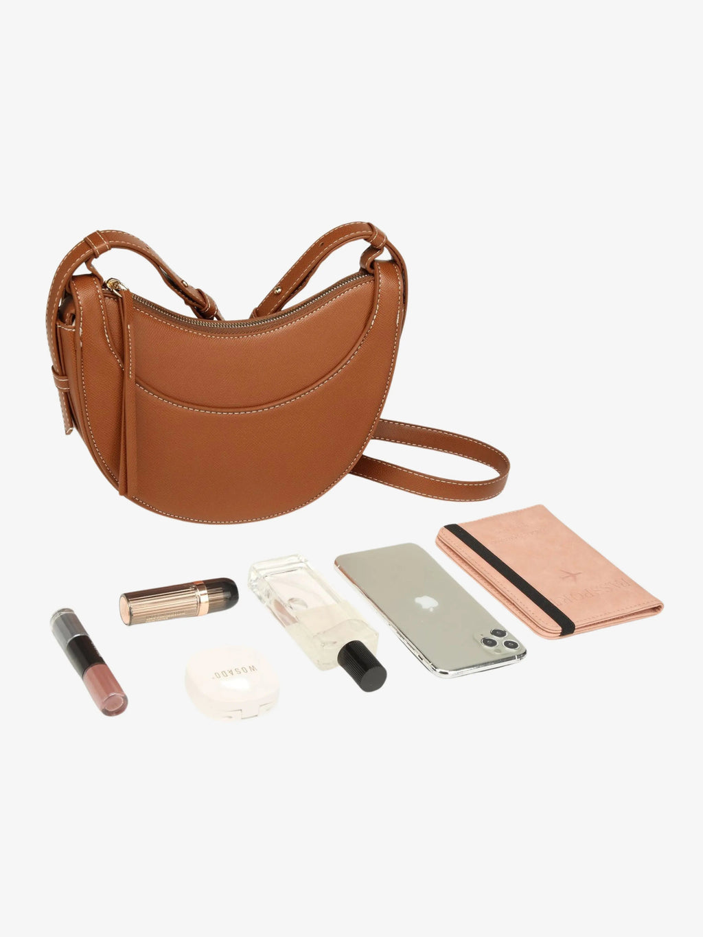 Women's Curved Crossbody Bag with Tassel - Adjustable Everyday Carry