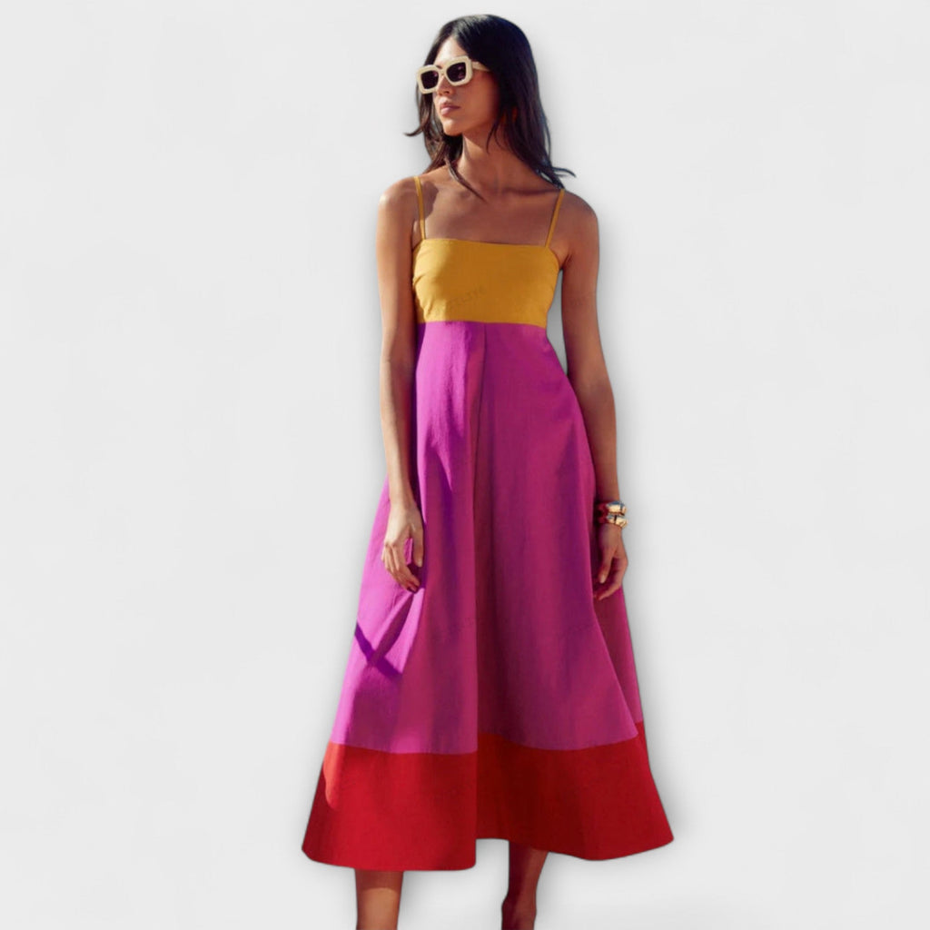 Women's Color Block Strappy Dress - Lightweight Summer Day Dress