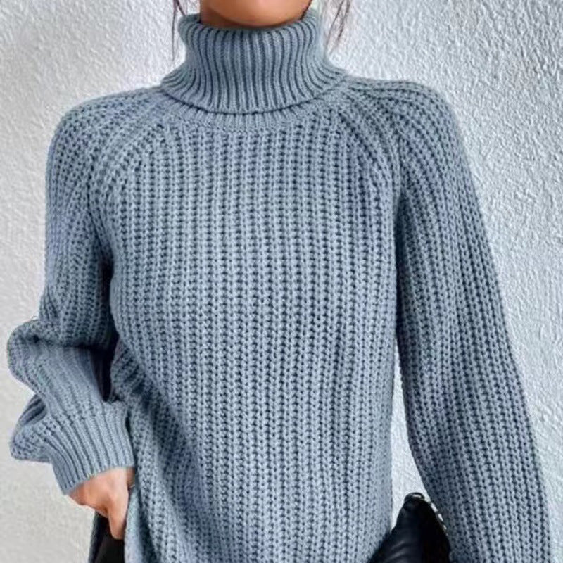 Women’s High-Neck Knit Sweater – Soft Mid-Length Layer