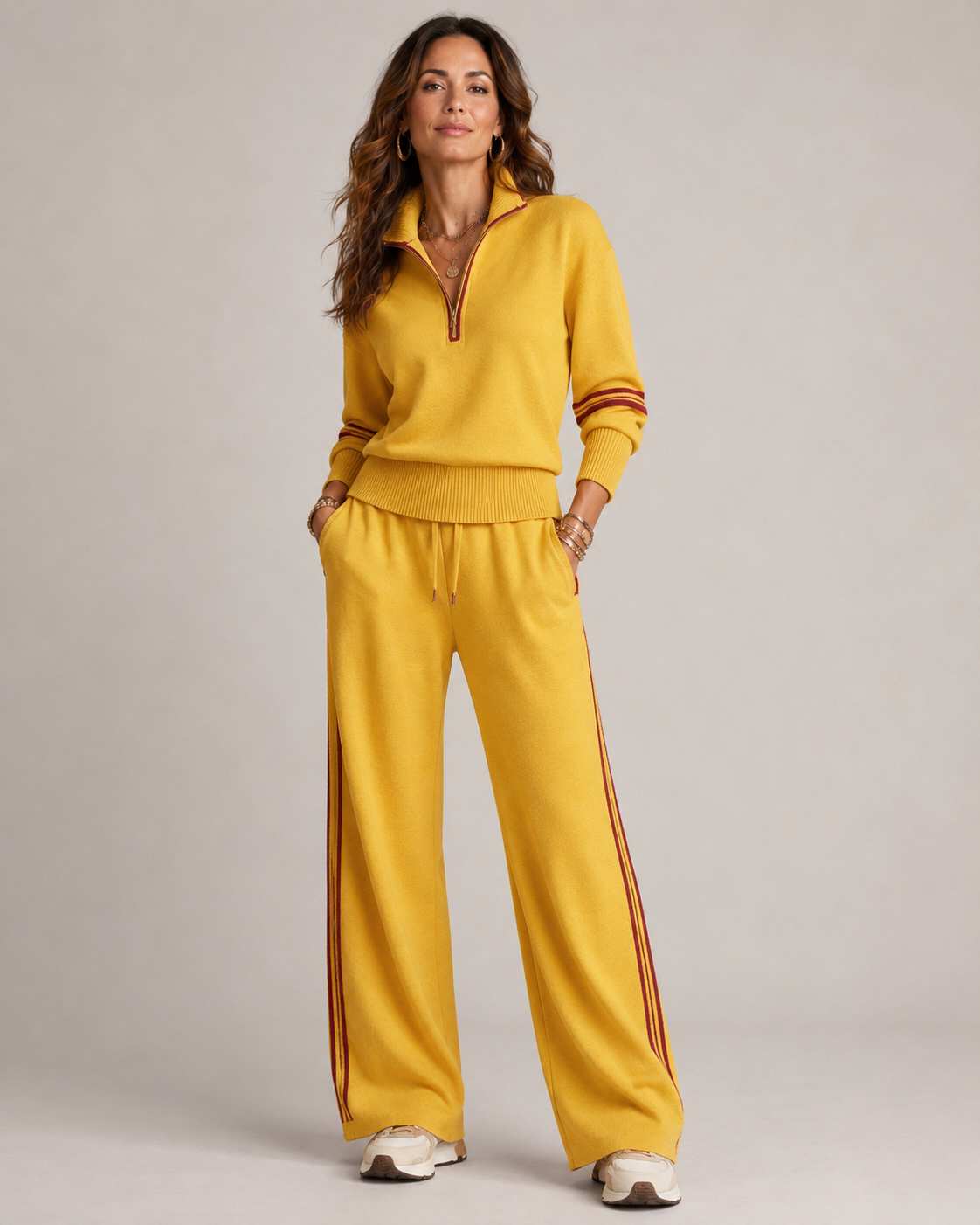Women's Zip Sweater Set - Comfortable Modern Lounge Outfit