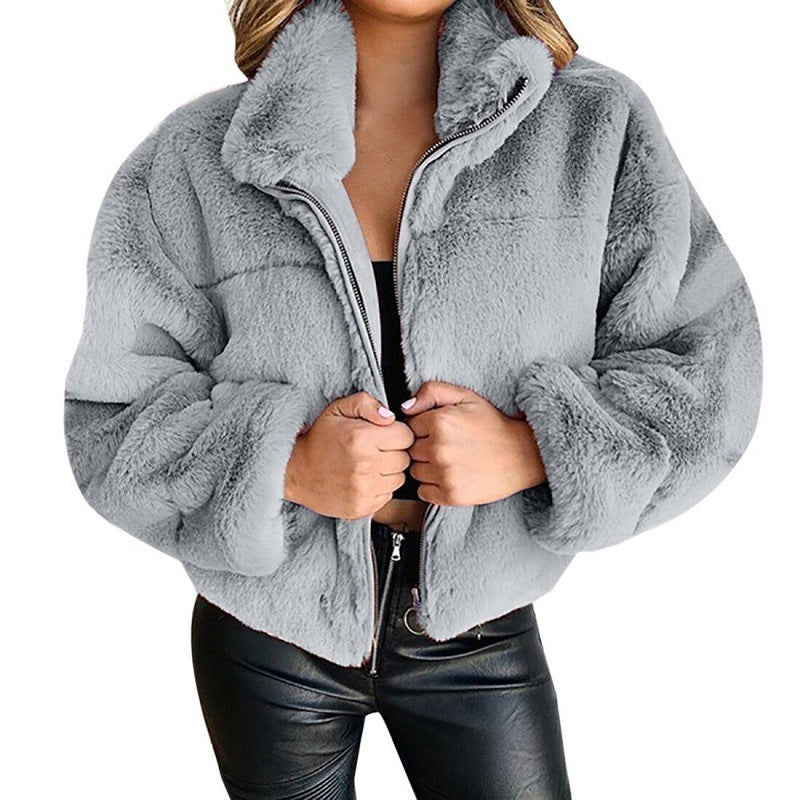 Faux-Fur Zip Cardigan Jacket - Warm and Cozy
