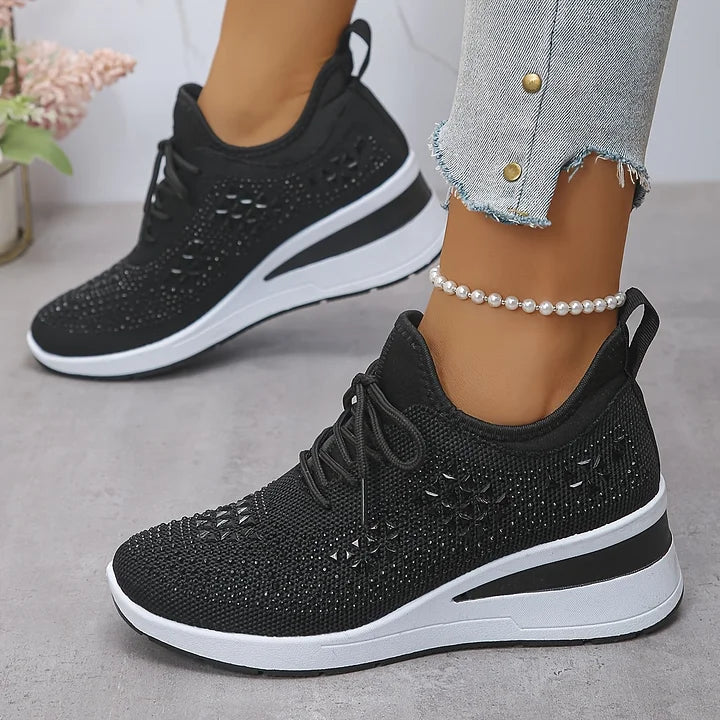 Women's Orthopedic Sneakers with Arch Support and Rhinestones – Comfortable Lightweight Walking Shoes