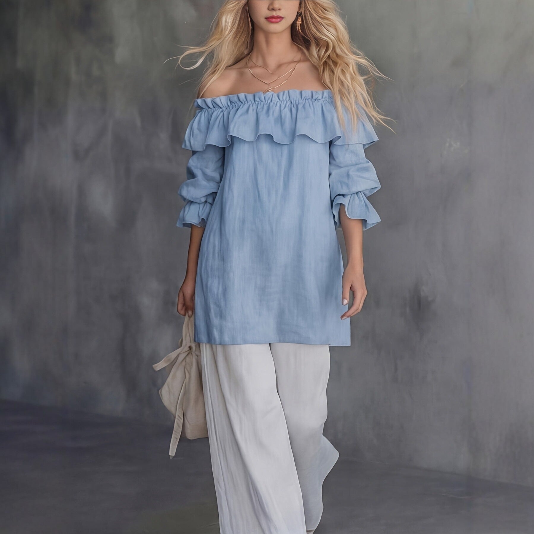 Women's One-Shoulder Ruffled Puff-Sleeve Blouse – Soft Statement Daywear