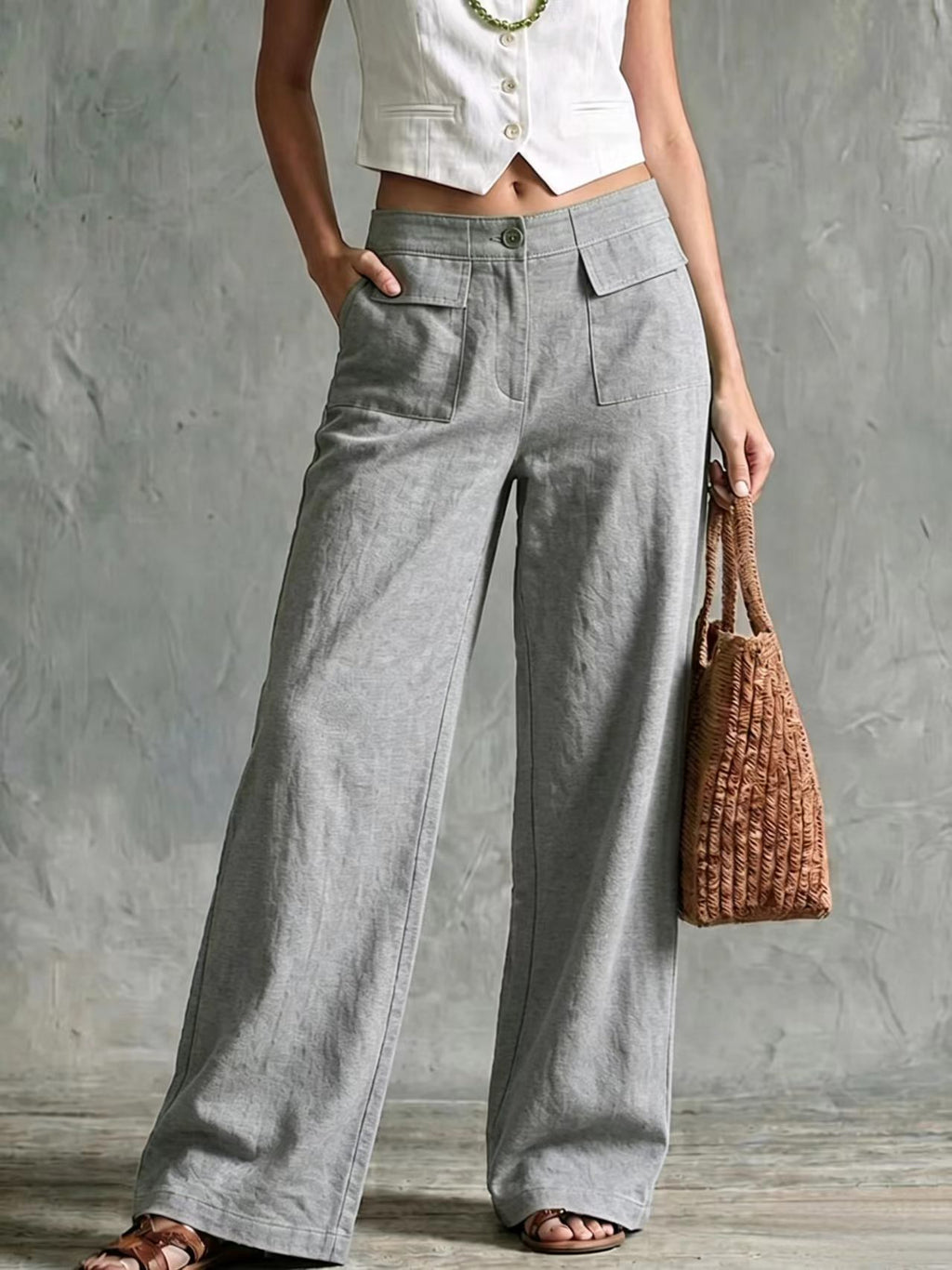 Women's Loose Elastic-Waist Trousers - Casual Wide Leg Everyday Pants