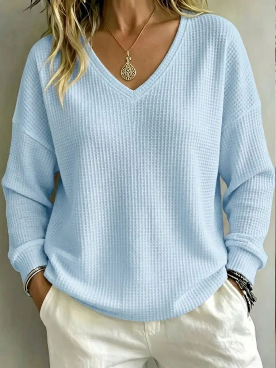 Women’s Casual V-Neck Pullover Top – Relaxed Comfortable Everyday Style