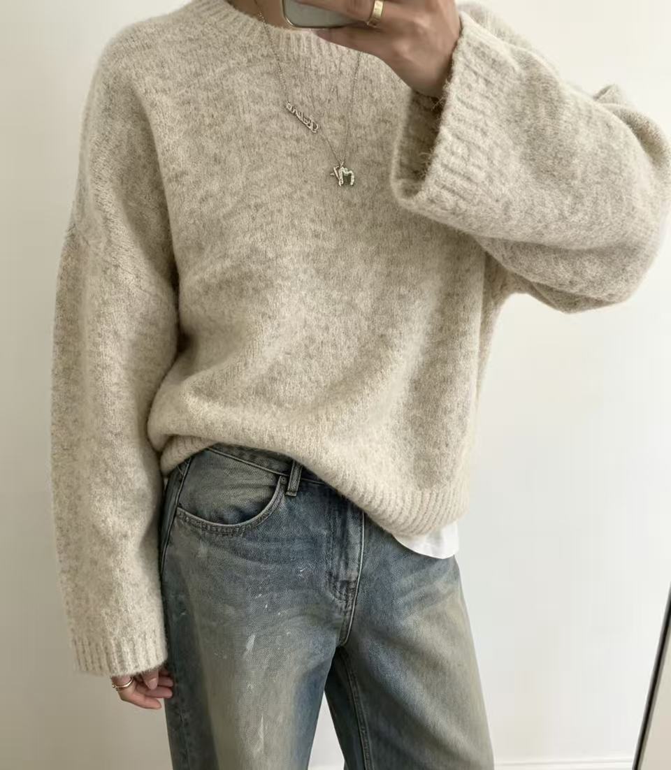 Women’s Solid Color Loose-Fit Knit Pullover – Cozy Casual Everyday Style