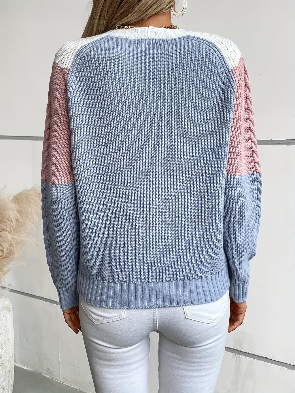 Colour-Block Cable Sweater - Soft and Bright