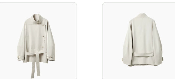 Women’s Double-Breasted Stand Collar Jacket – Tailored Petite Designer Style