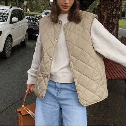 Women's Diamond Quilted Cotton Vest - Soft Lightweight Layering Piece
