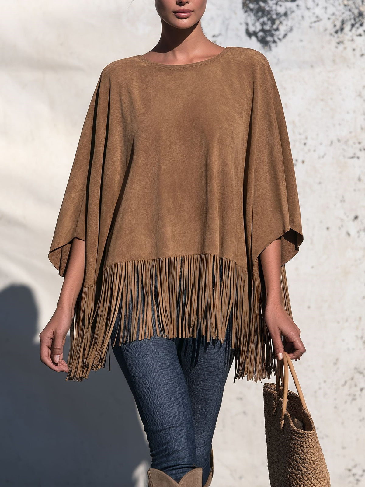 Women’s Loose Fringe Blouse – Relaxed Round Neck Top