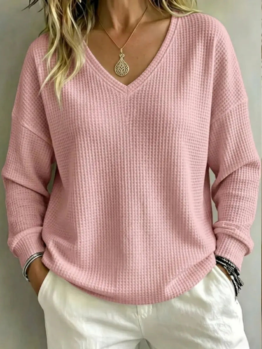 Women’s Casual V-Neck Pullover Top – Relaxed Comfortable Everyday Style