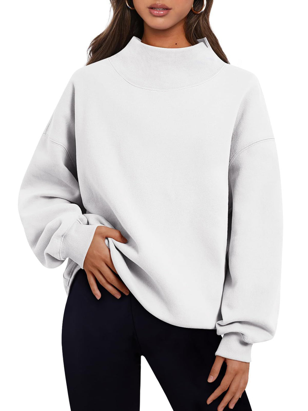 Women’s Relaxed-Fit Mock Neck Sweatshirt – Cozy Casual Pullover Style
