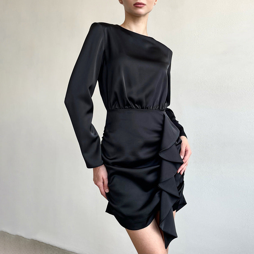 Women’s Elegant French Long-Sleeve Dress – Timeless Chic Style