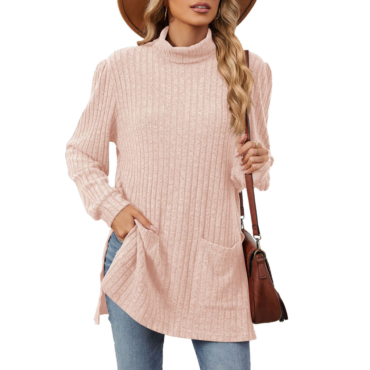 Loose Half-High-Neck T-Shirt - Easy and Practical