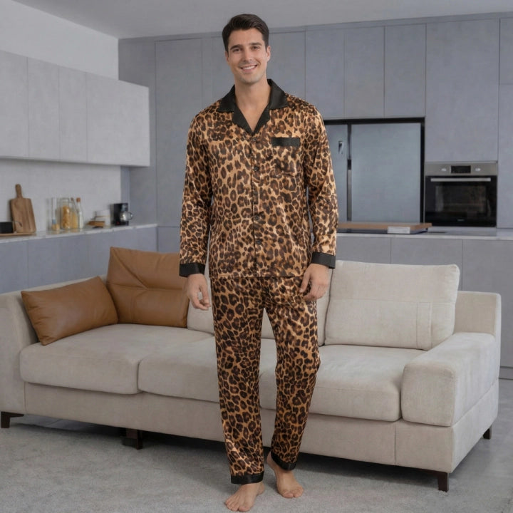 Couples Long-Sleeve Leopard Print Pajama Set – Matching Sleepwear Outfit