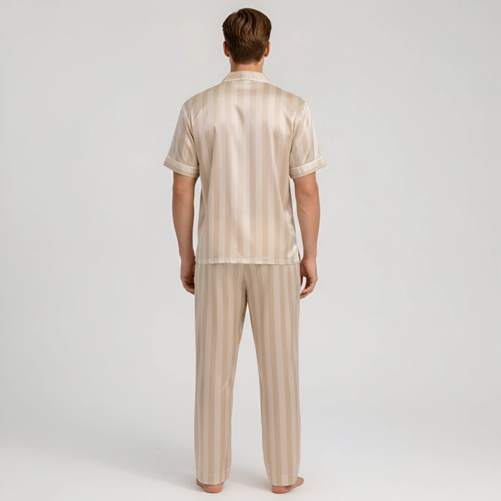 Couples Embroidered Stripe Button-Up Pajama Set – Matching Sleepwear Outfit