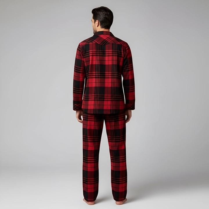Couples Plaid Lapel Pajama Set – Casual Matching Sleepwear Outfit