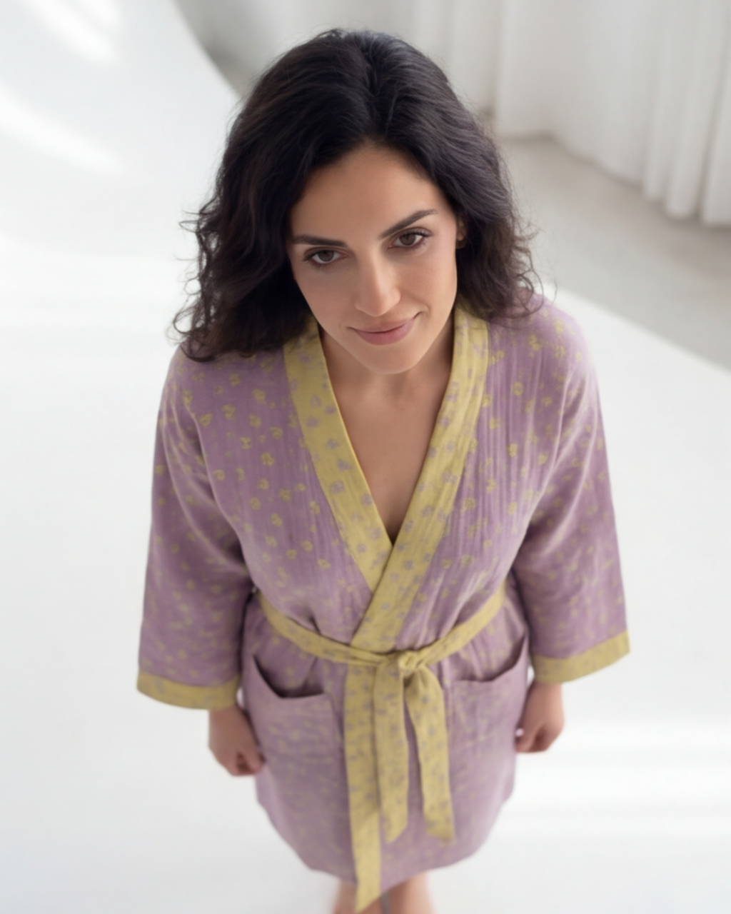 Women’s Cotton Jacquard Bathrobe – Cozy Absorbent All-Season Comfort