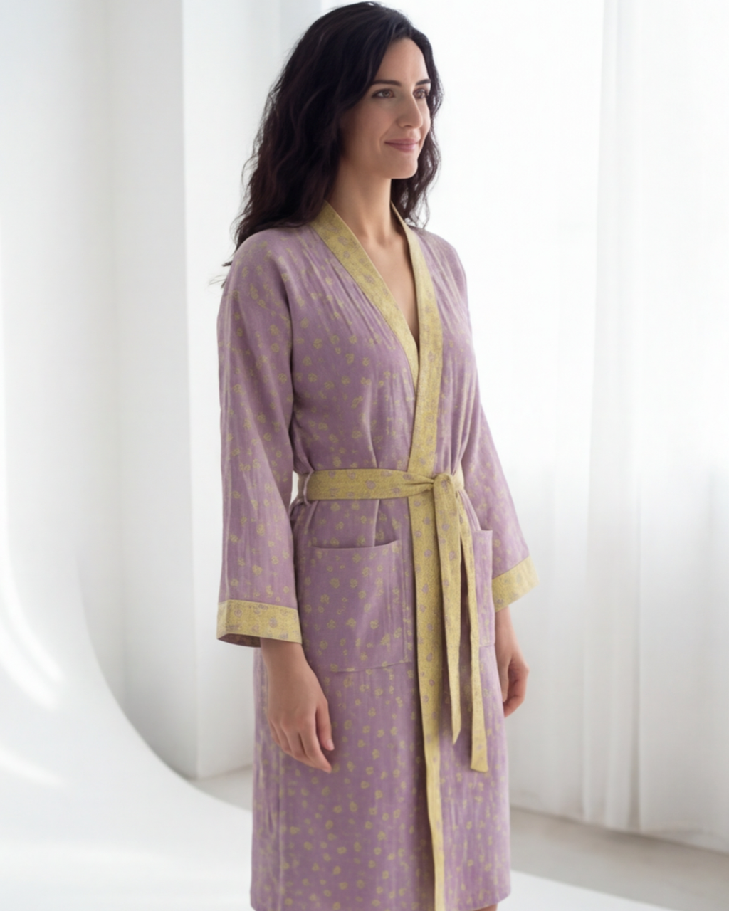 Women’s Cotton Jacquard Bathrobe – Cozy Absorbent All-Season Comfort