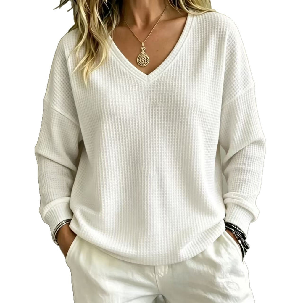 Women’s Casual V-Neck Pullover Top – Relaxed Comfortable Everyday Style