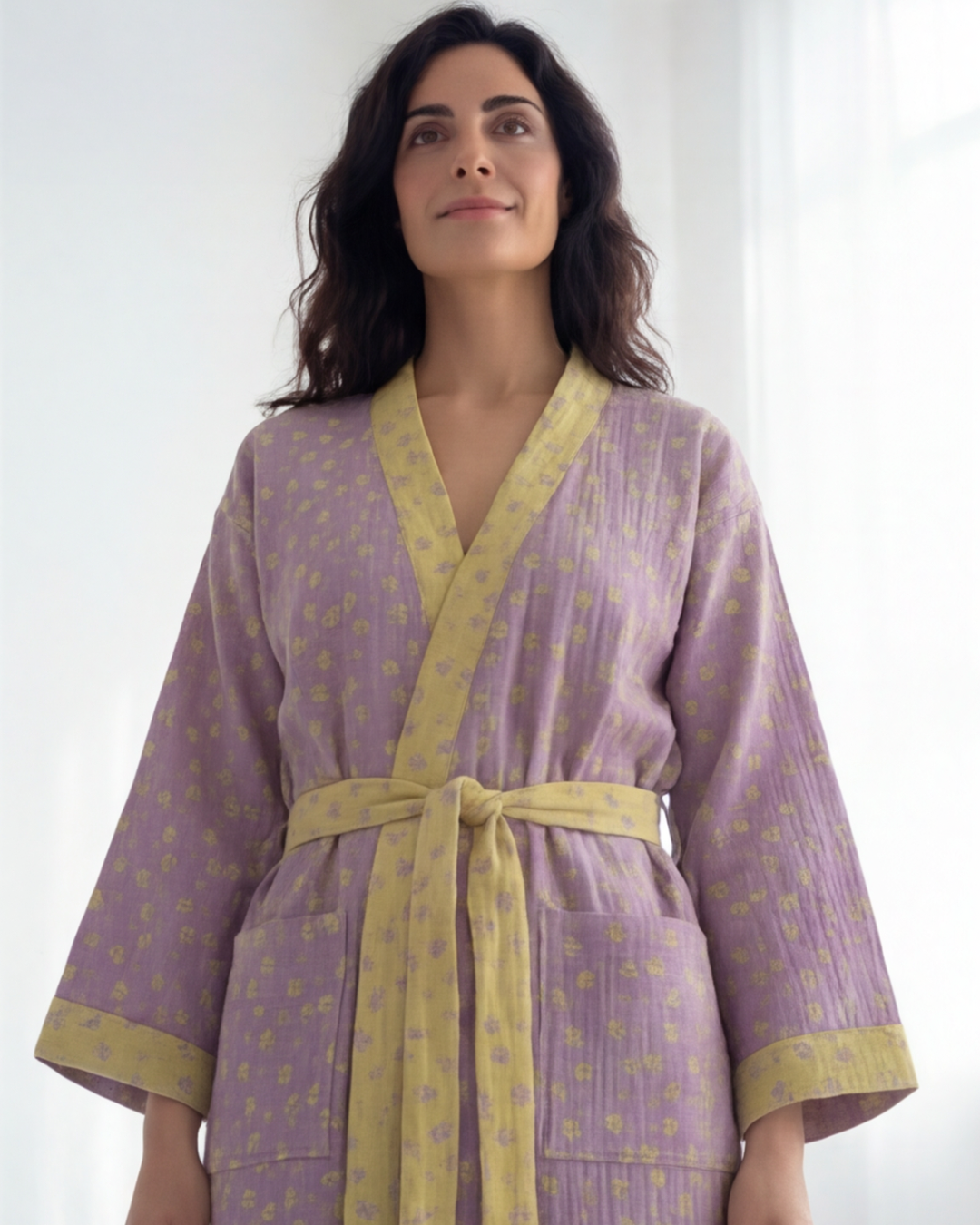 Women’s Cotton Jacquard Bathrobe – Cozy Absorbent All-Season Comfort