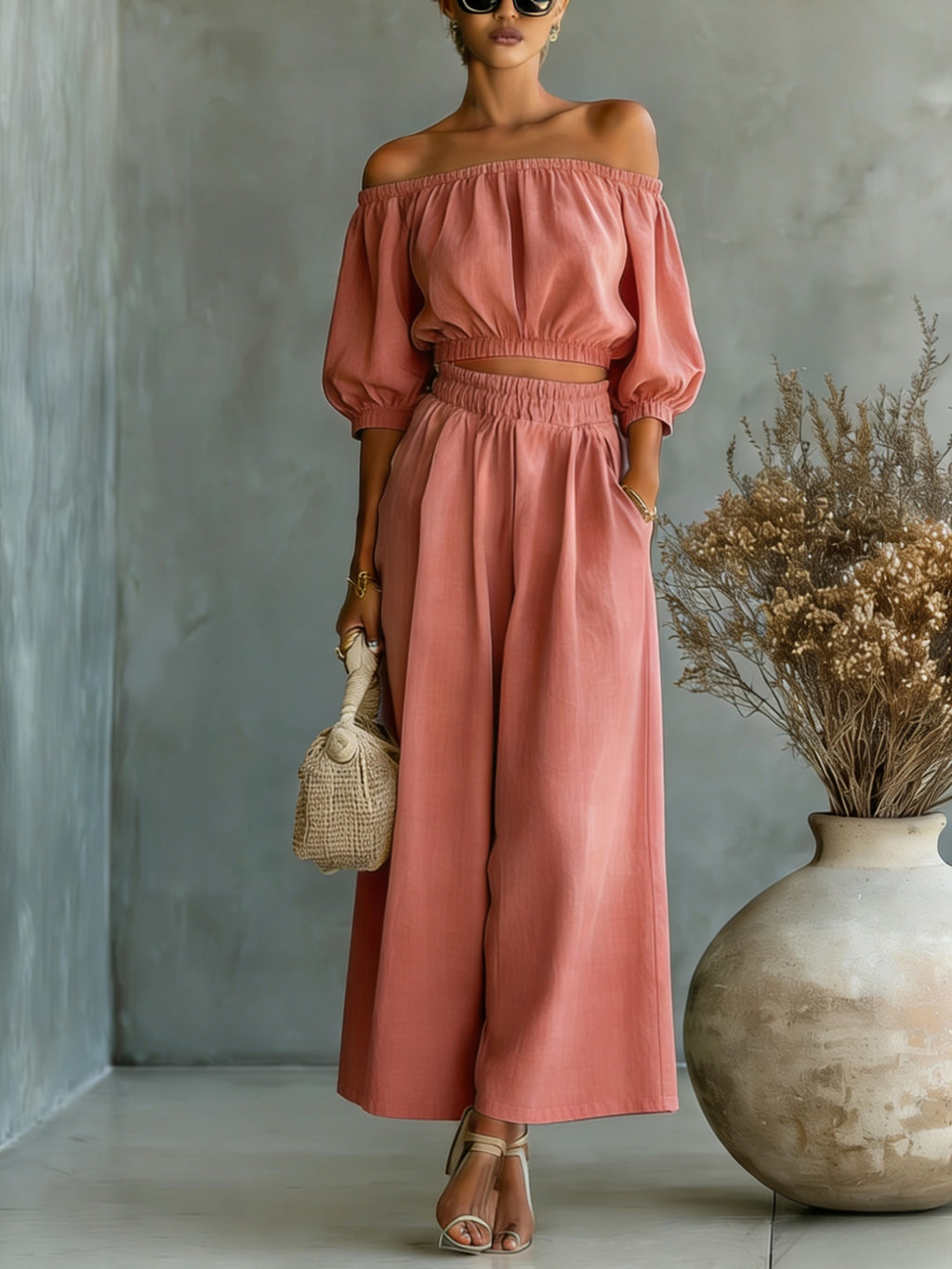 Women’s Patchwork Two-Piece Set – Long Sleeve Top &amp; Ankle-Length Pants Set