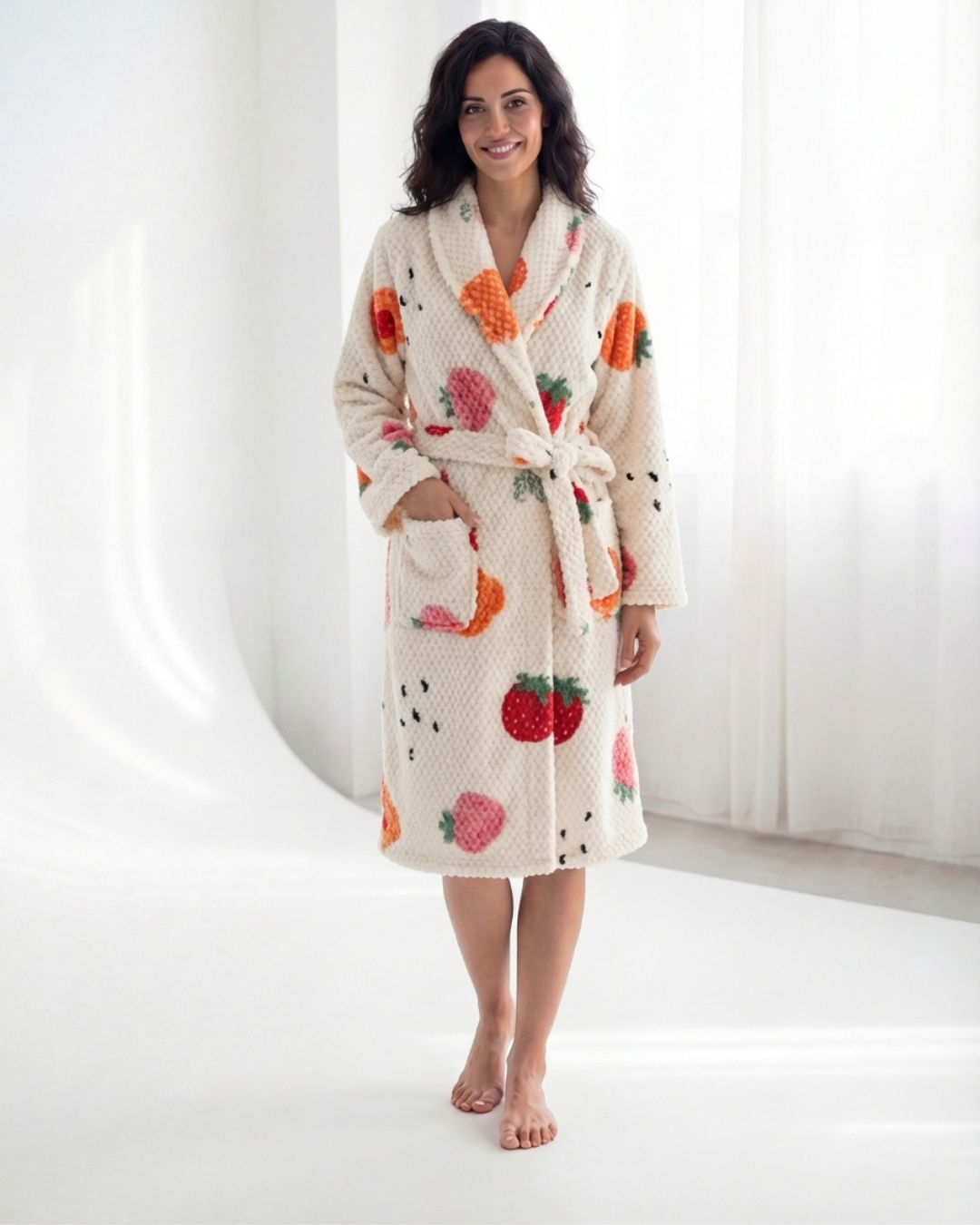 Women’s Plush Flannel Long Bathrobe – Soft Warm Belted Spa Robe
